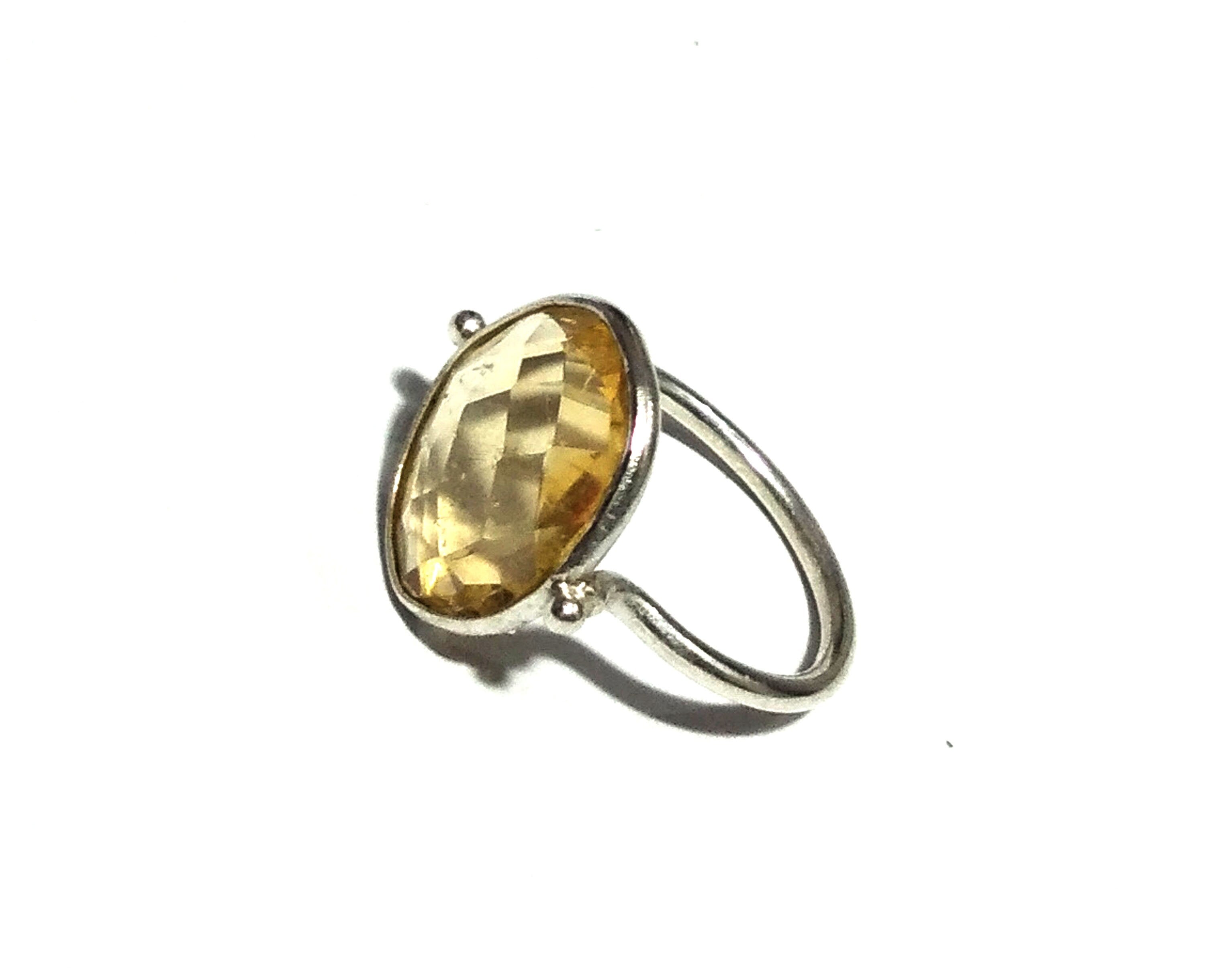 Citrine Checker Cut Stone Ring, 925 Solid Starling Silver Ring, Gemstone Size 13x15 mm Natural Yellow Citrine Stone Ring, Gift Birthday Ring